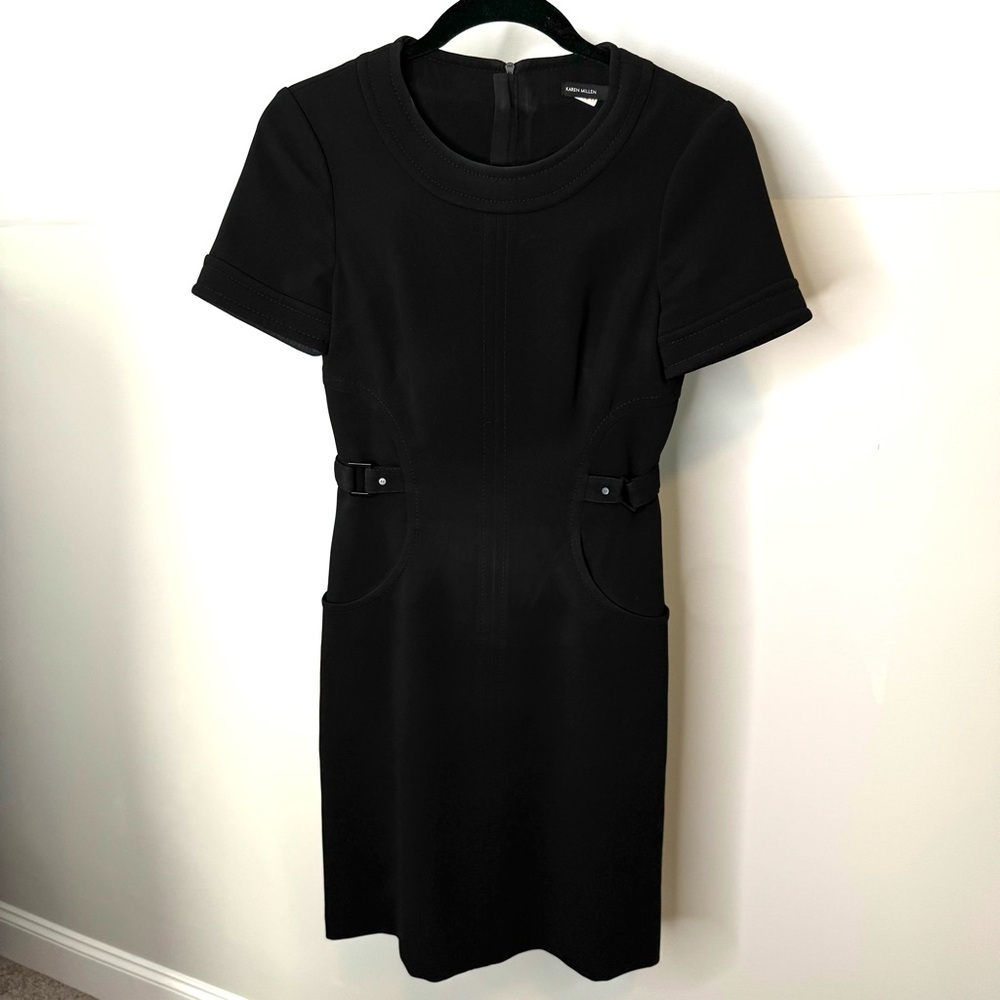 Karen Millen Black Short Sleeve Shift Professional Career Dress US 4